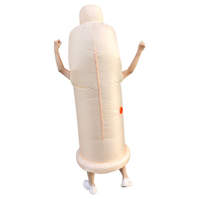 halloween condom costume, with person holding hands ups
