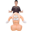 Man with thumbs up, riding on willy costume